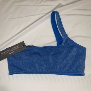 Triangl one shoulder blue sparkle bikini swim top
